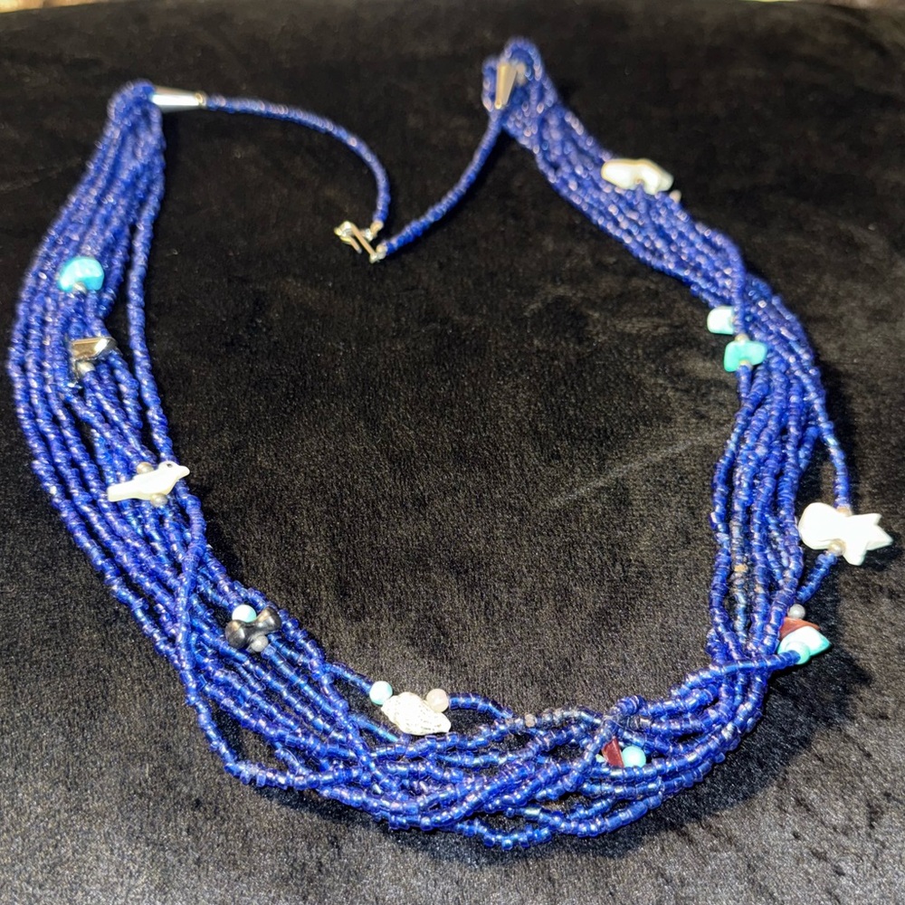 Vintage ooak Chic Multistrand Blue Beaded Necklace